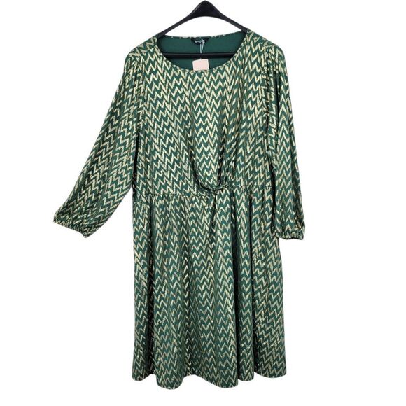 BloomChic Green and Gold Zigzag Chevron Midi Dress Women's Plus Size 30 NEW - Picture 4 of 13
